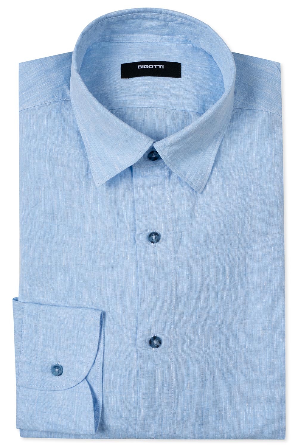 Camasa din in slim bleu deschis uni 0