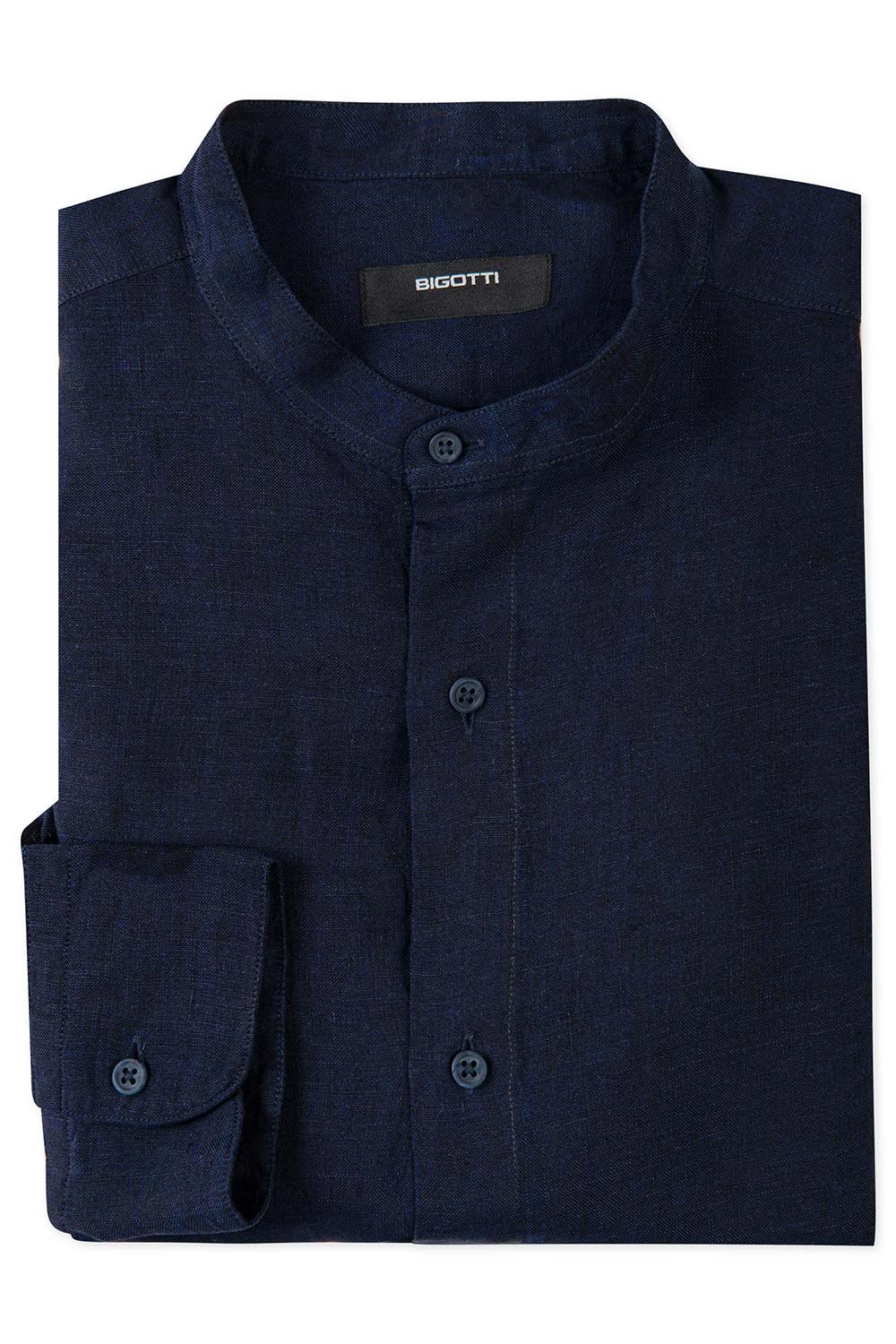 Camasa din in slim bleumarin guler tunica 0