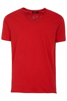 Tricou slim rosu guler in v