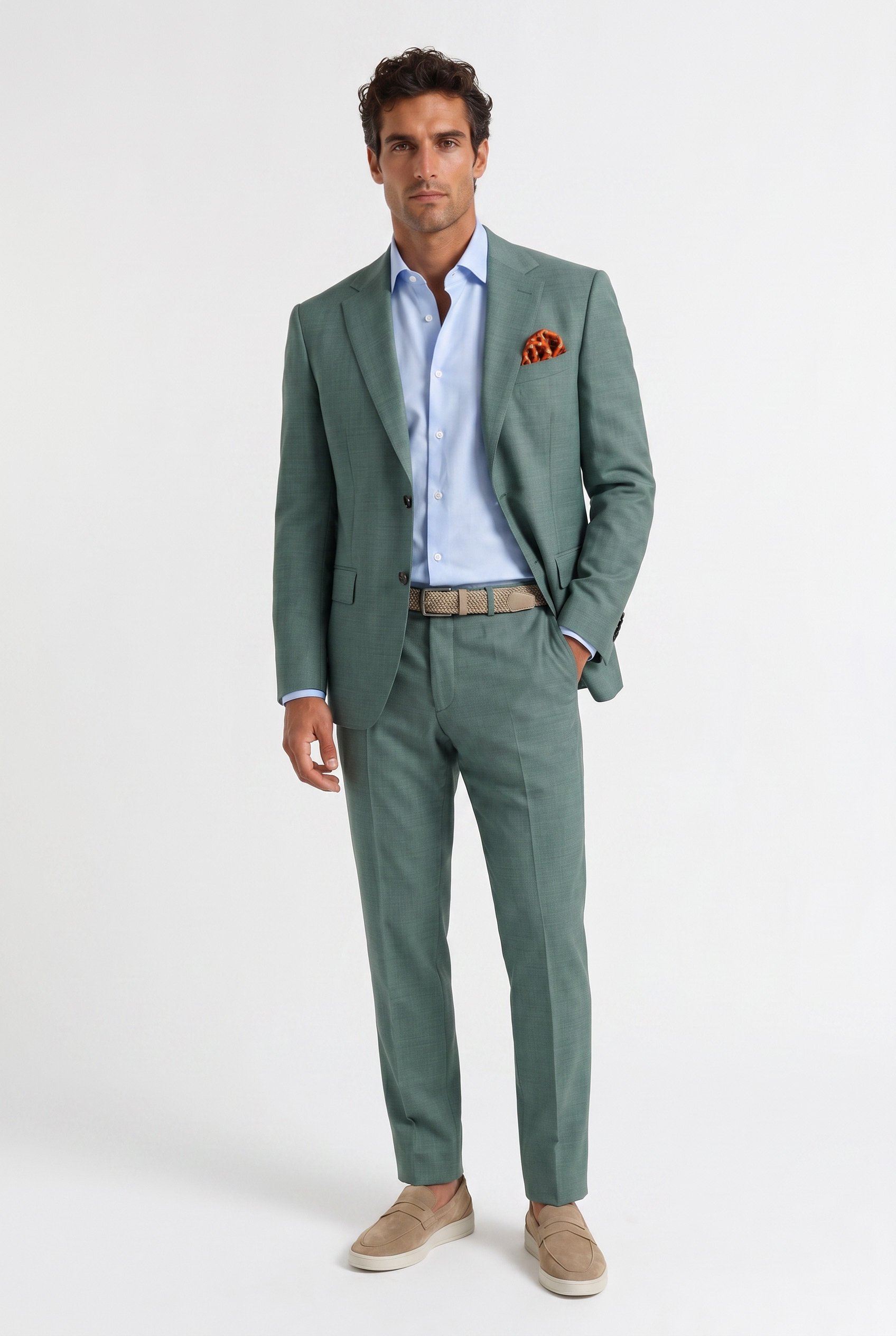 Slim body green plain suit 0