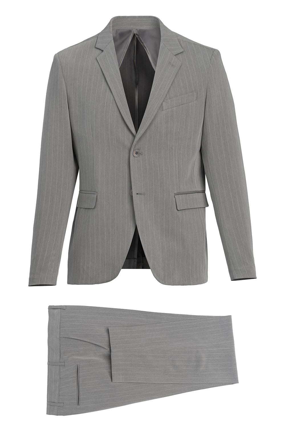 Costum slim gri cu dungi 0
