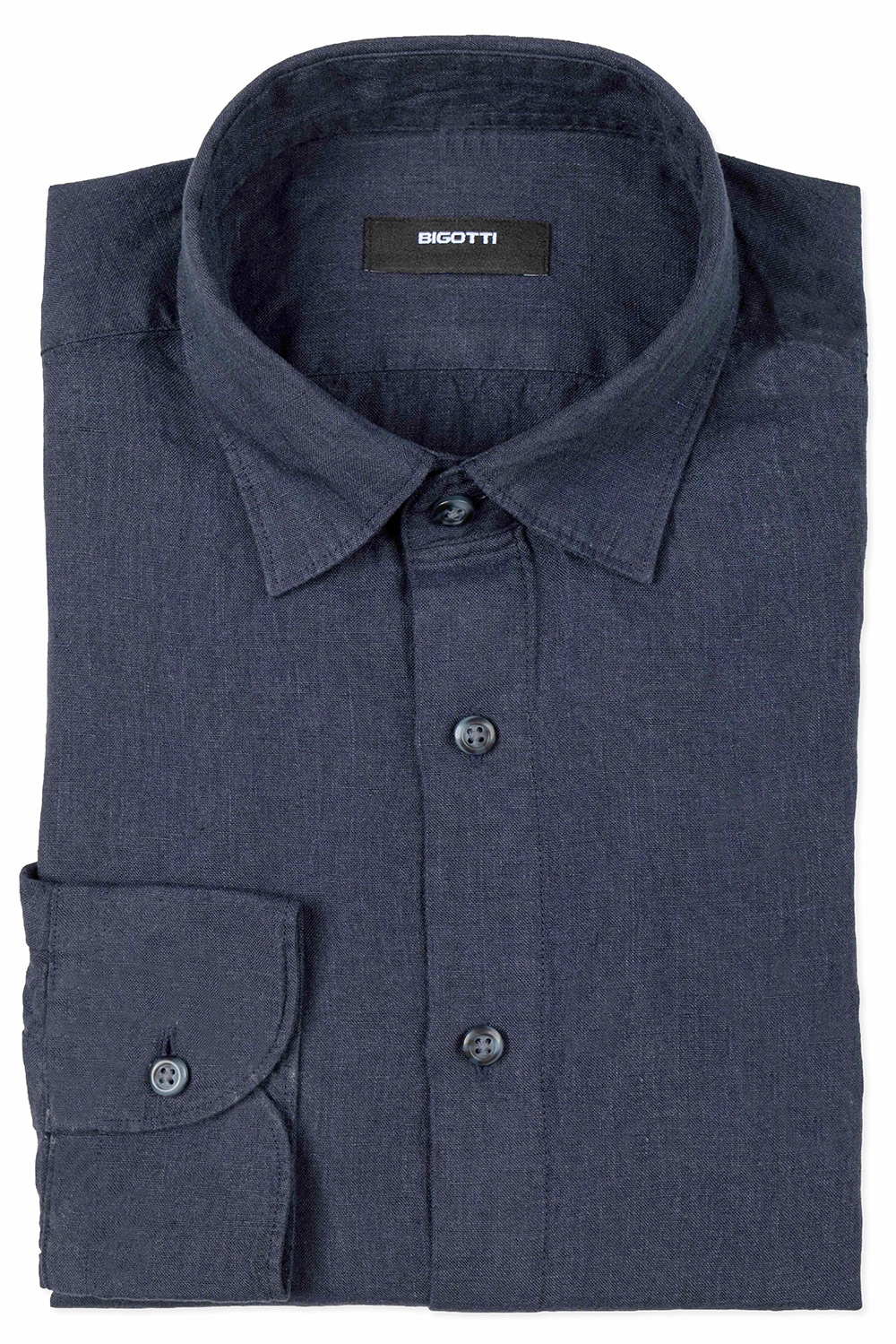 Camasa din in slim bleumarin uni 0