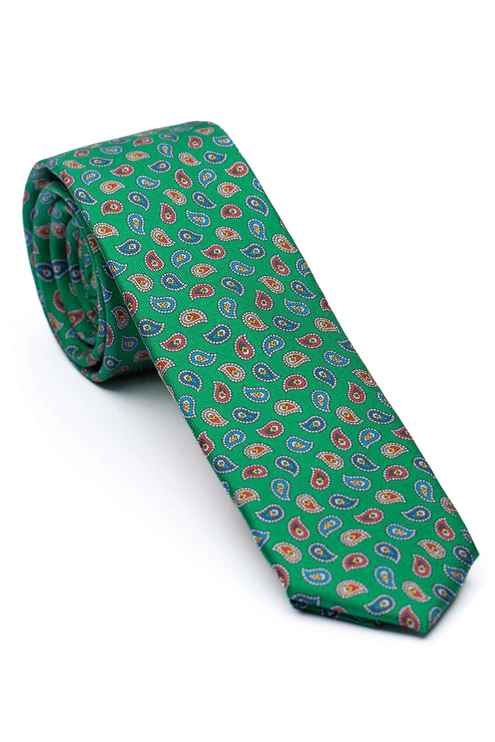 Cravata matase tesuta verde print floral 0