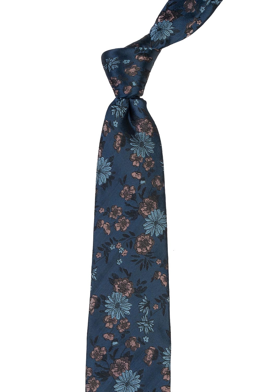 Cravata poliester tesut albastra print floral 1