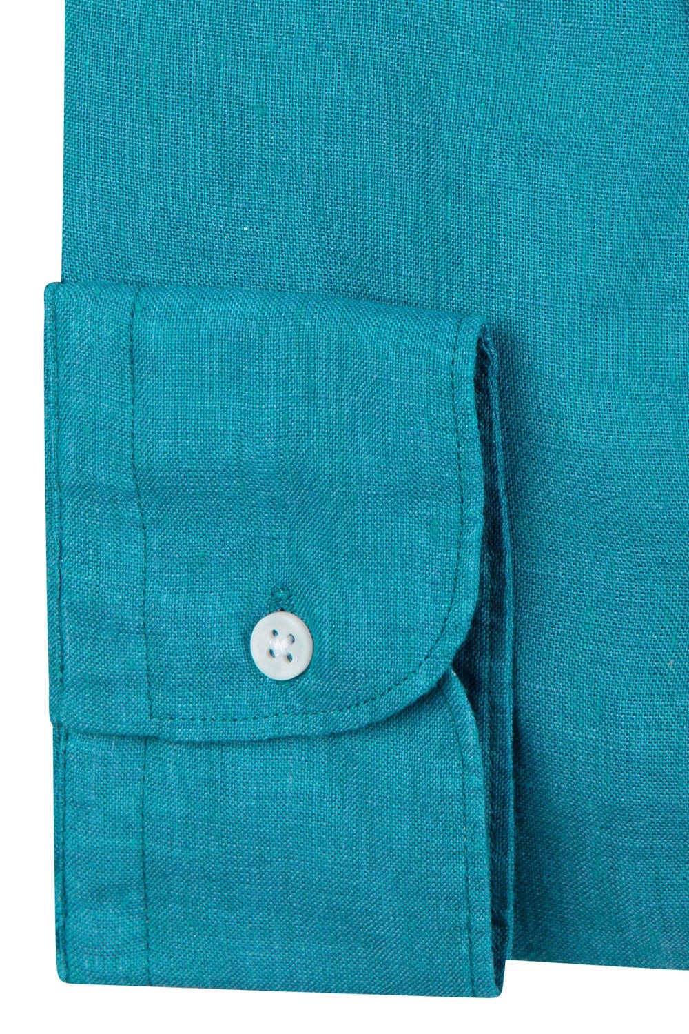 Camasa din in superslim albastra uni 2