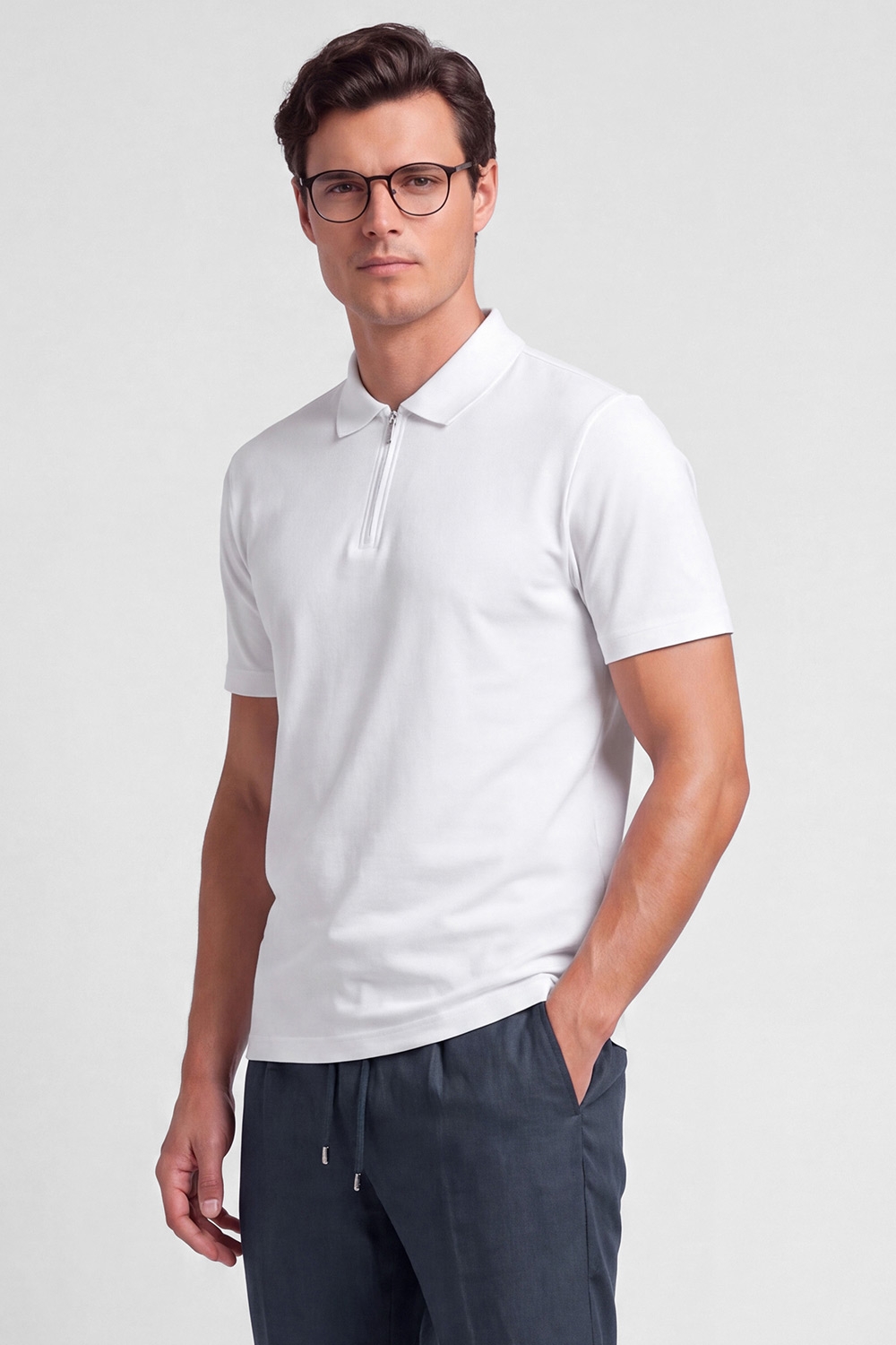 Tricou polo regular alb uni 0
