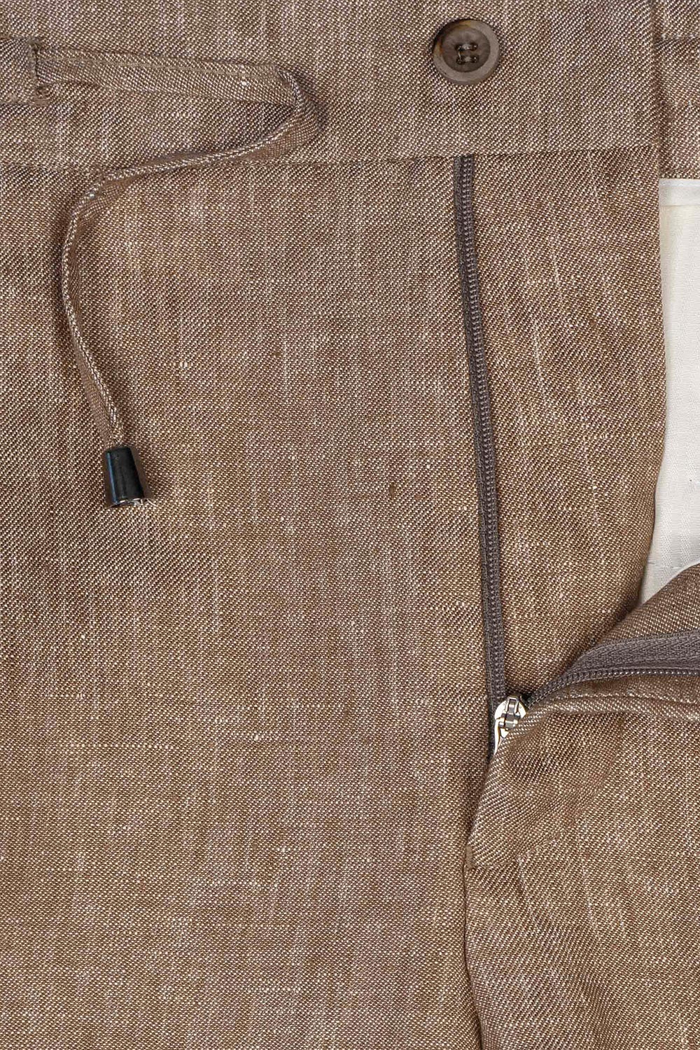 Pantaloni din in slim maro uni 2
