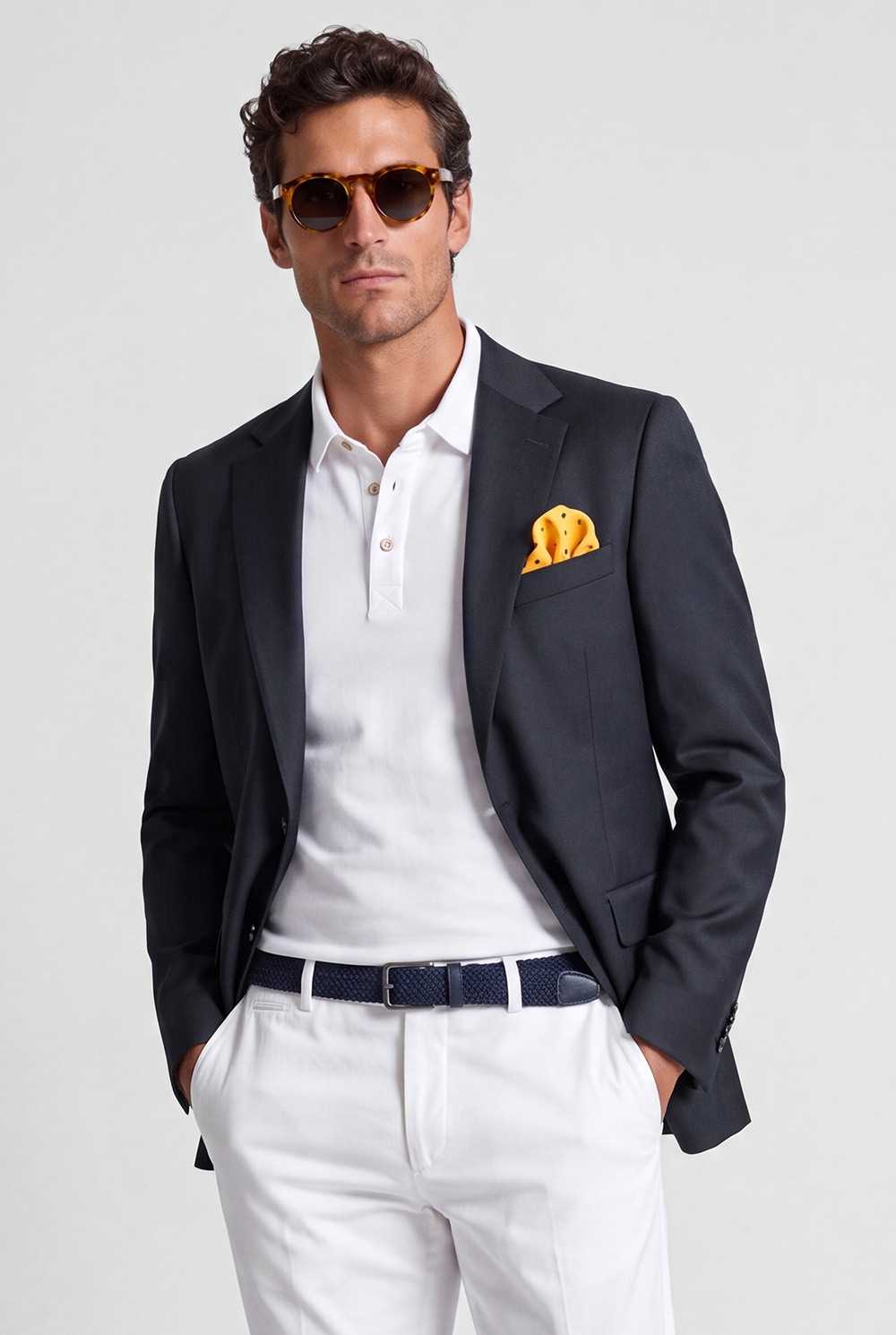 Slim body navy plain blazer 0