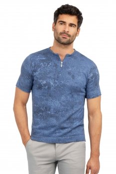 Tricou slim albastru guler rotund 