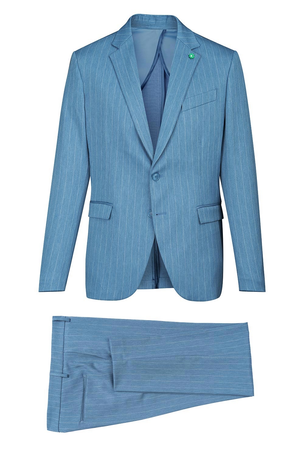 Costum slim albastru in dungi 1