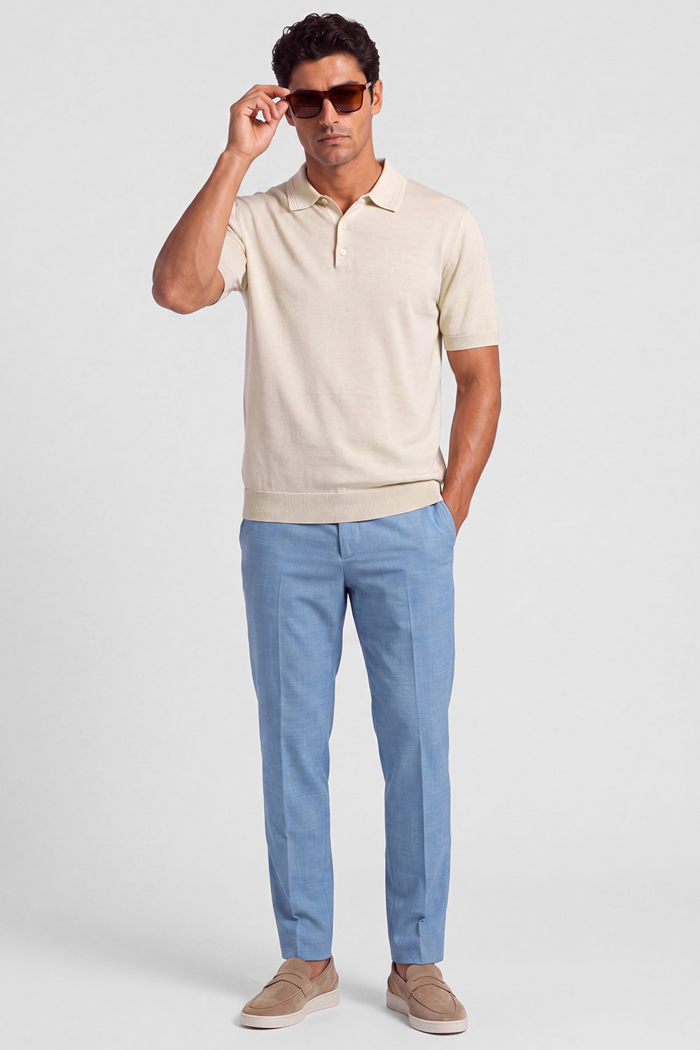 Tricou regular bej uni cu matase 3