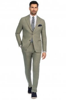 Costum slim din in verde uni