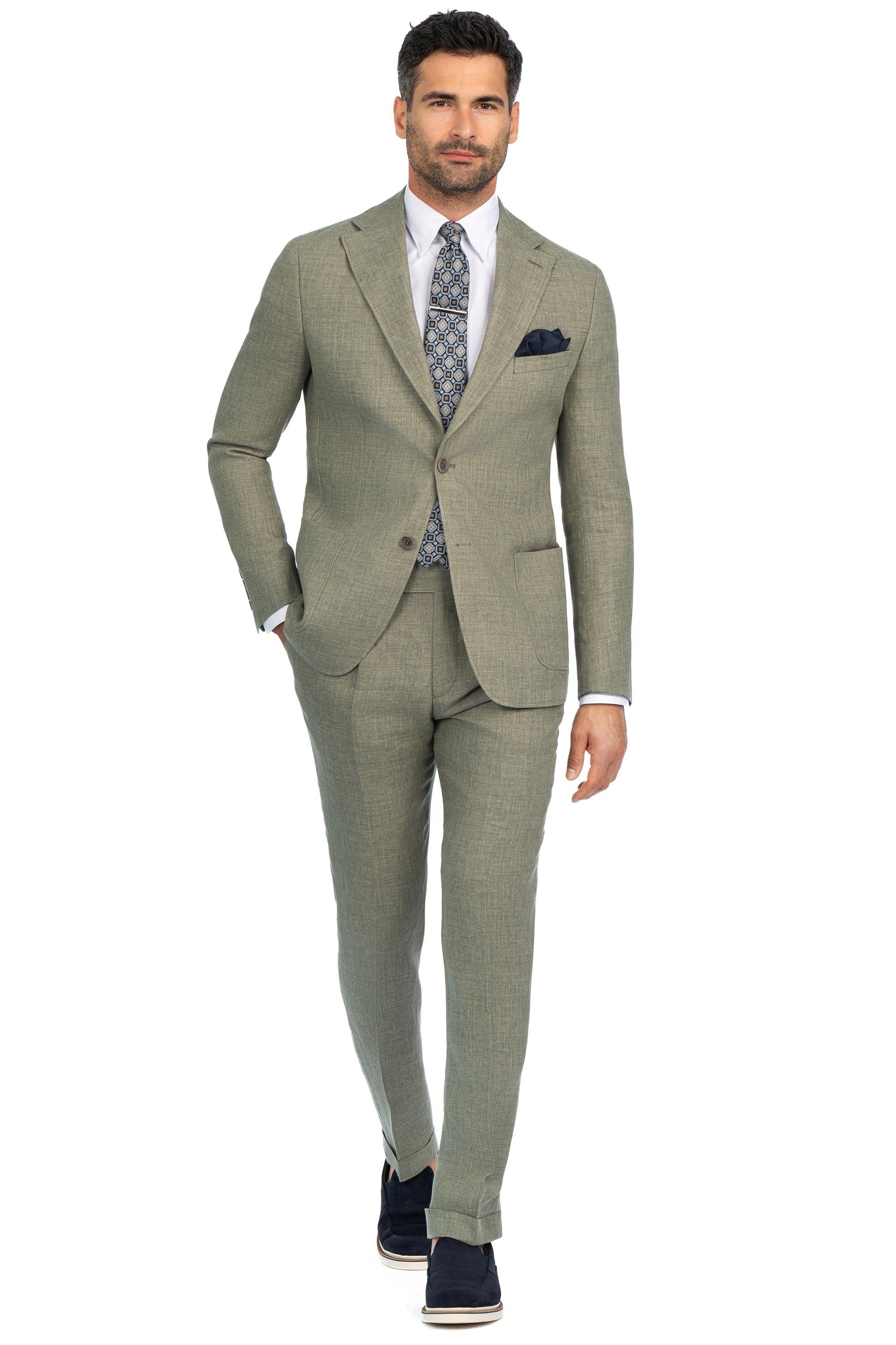 Costum slim din in verde uni 0