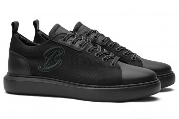 Black leather and textile shoes