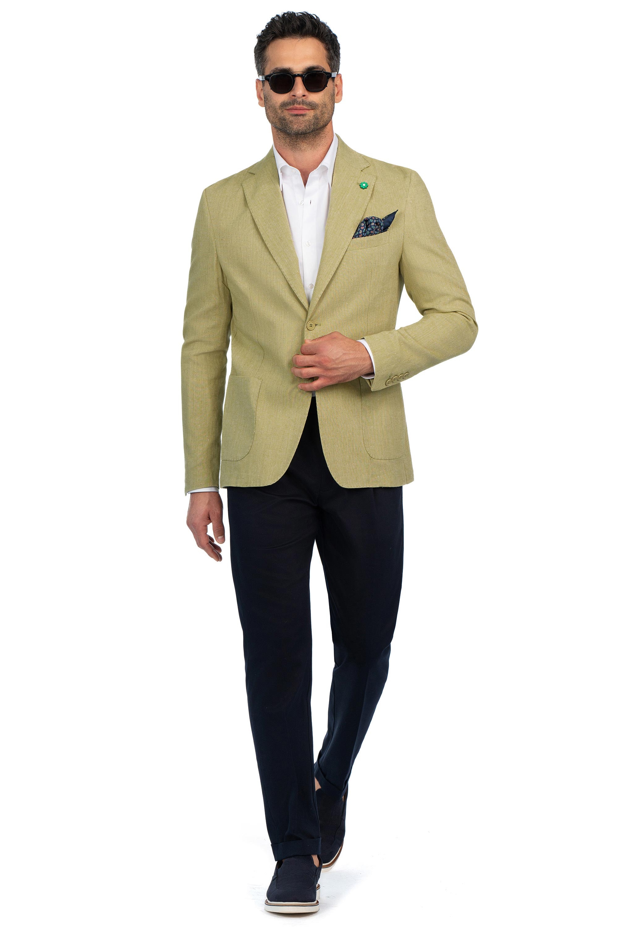 Slim body green plain blazer 4