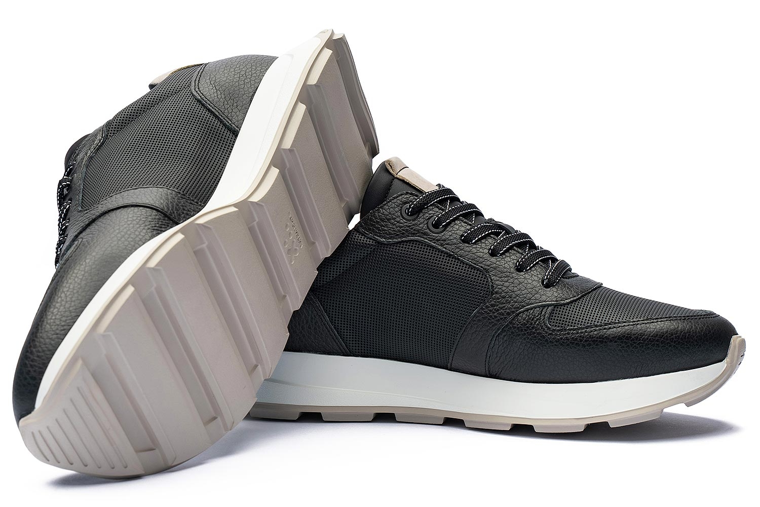 Sneakers negri piele naturala si textil 1