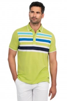 Tricou polo regular verde cu dungi