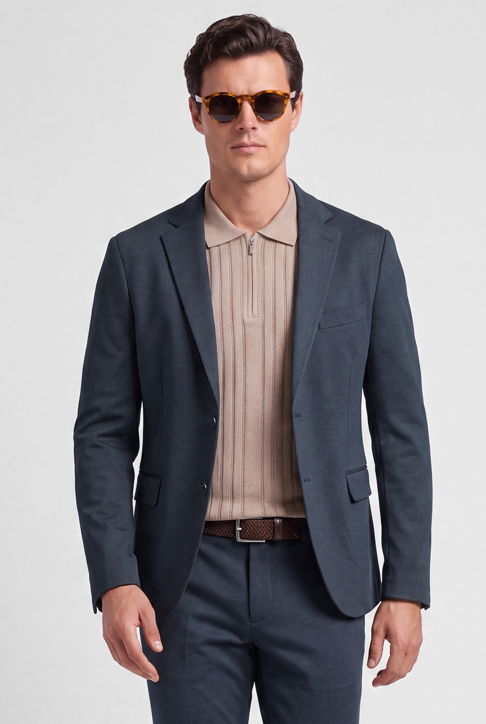 Slim body navy plain blazer 0