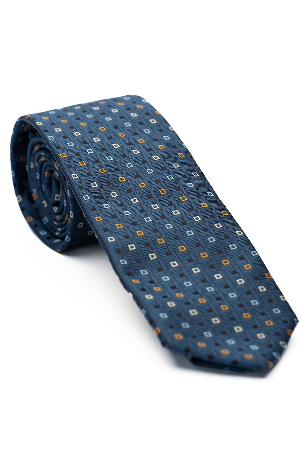 Cravata matase tesuta albastra print geometric 0