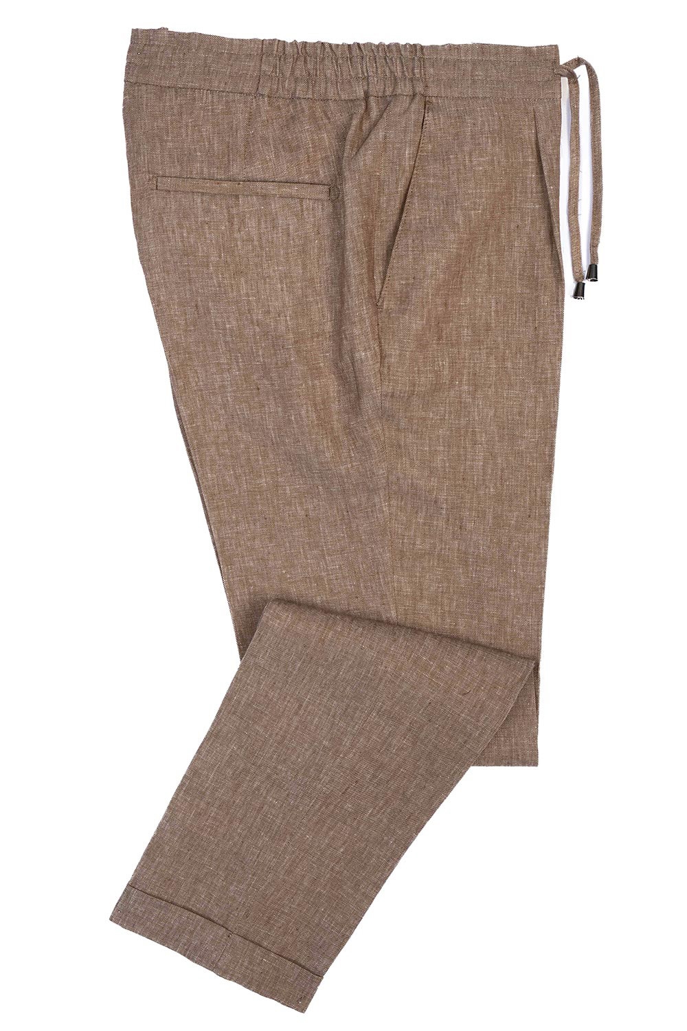 Pantaloni din in slim maro uni 1