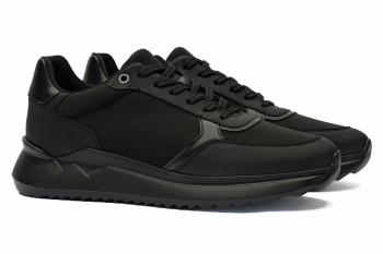 Black leather and textile shoes