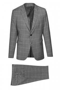 Costum slim gri in carouri