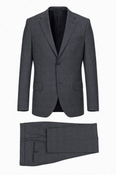 Costum slim gri in carouri