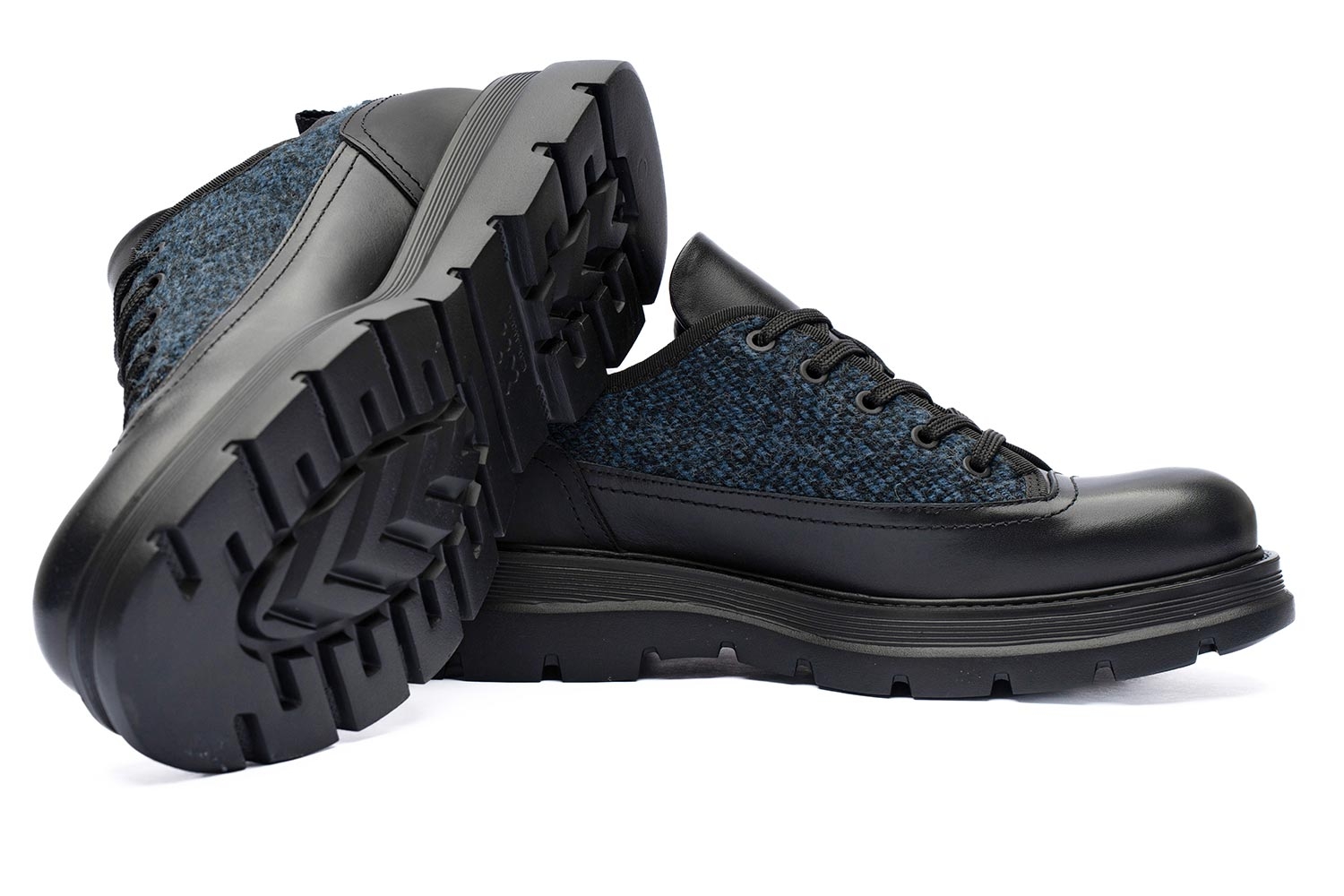 Pantofi negri piele naturala si textil talpa extra light 1