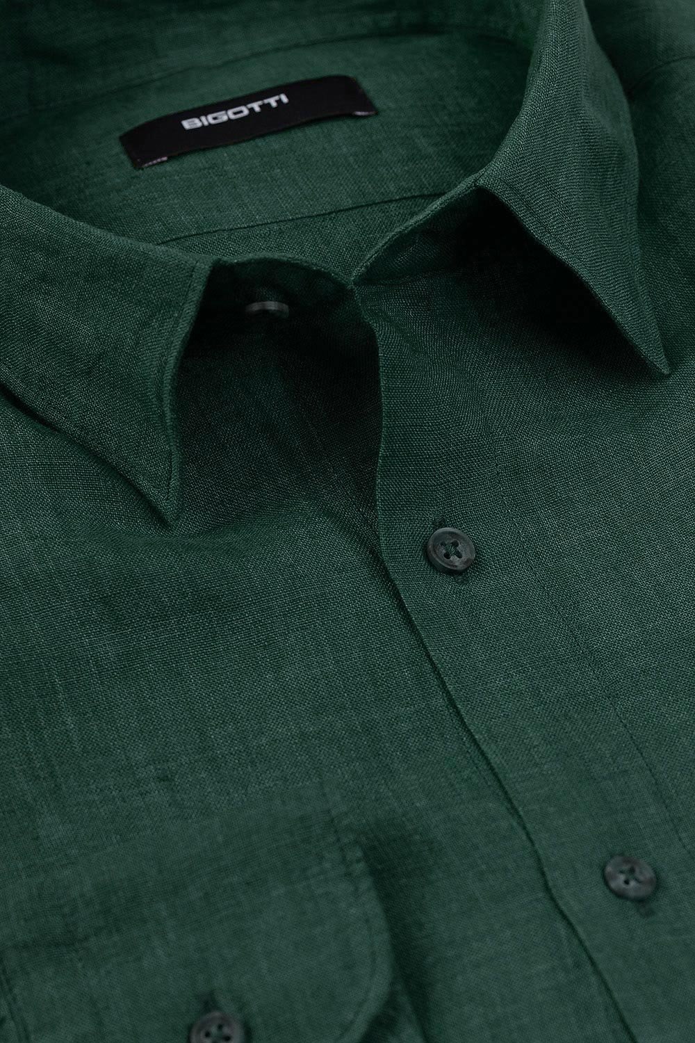 Camasa din in shaped verde uni 1