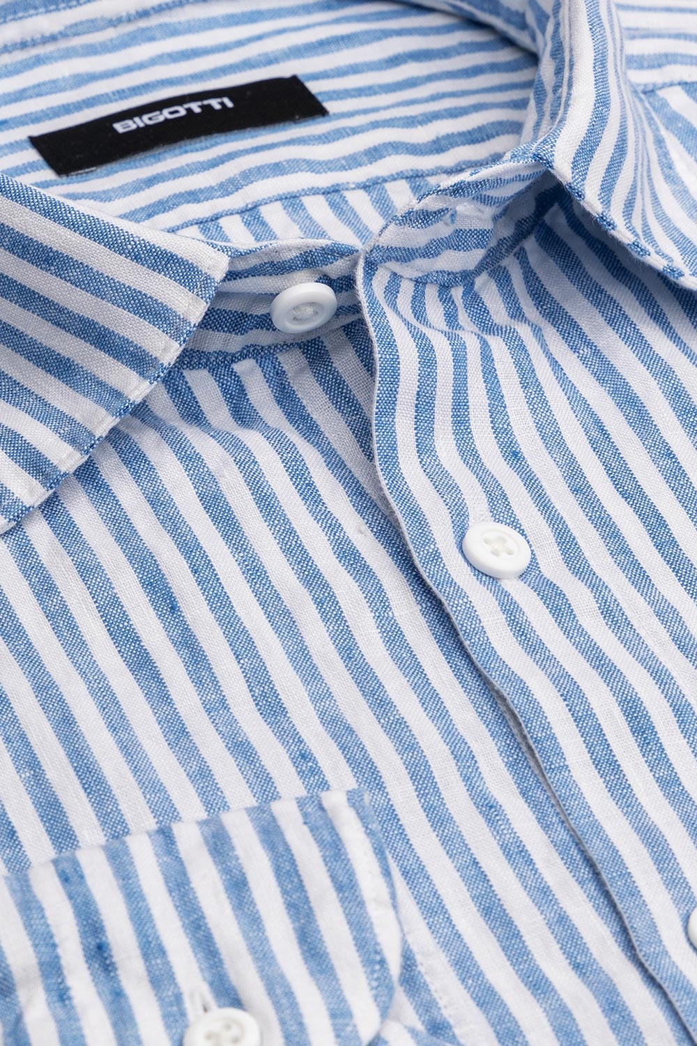 Camasa din in slim albastra in dungi 1