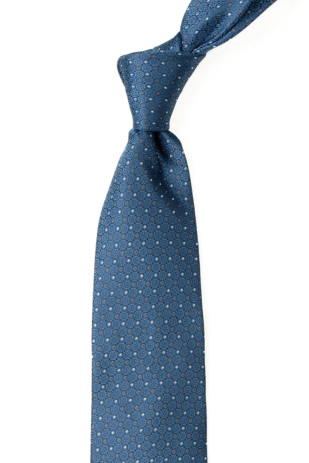 Cravata matase tesuta bleu print geometric 1