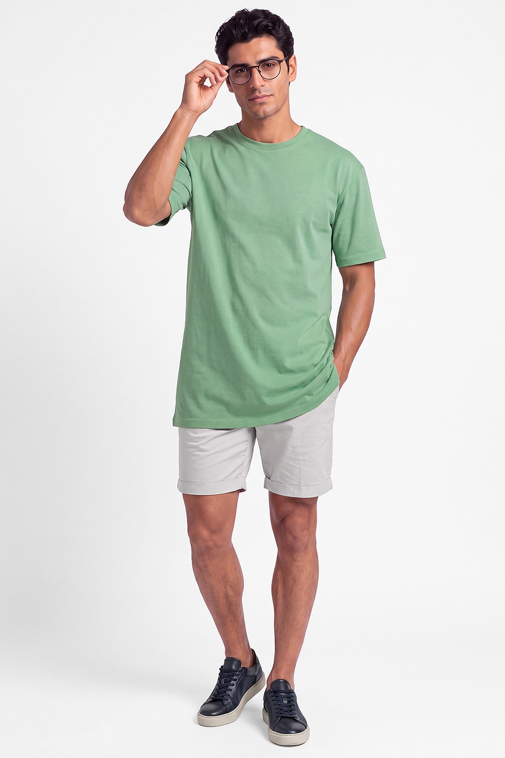 Tricou oversize verde guler rotund 3
