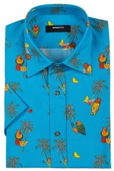 Camasa maneca scurta slim bleu print
