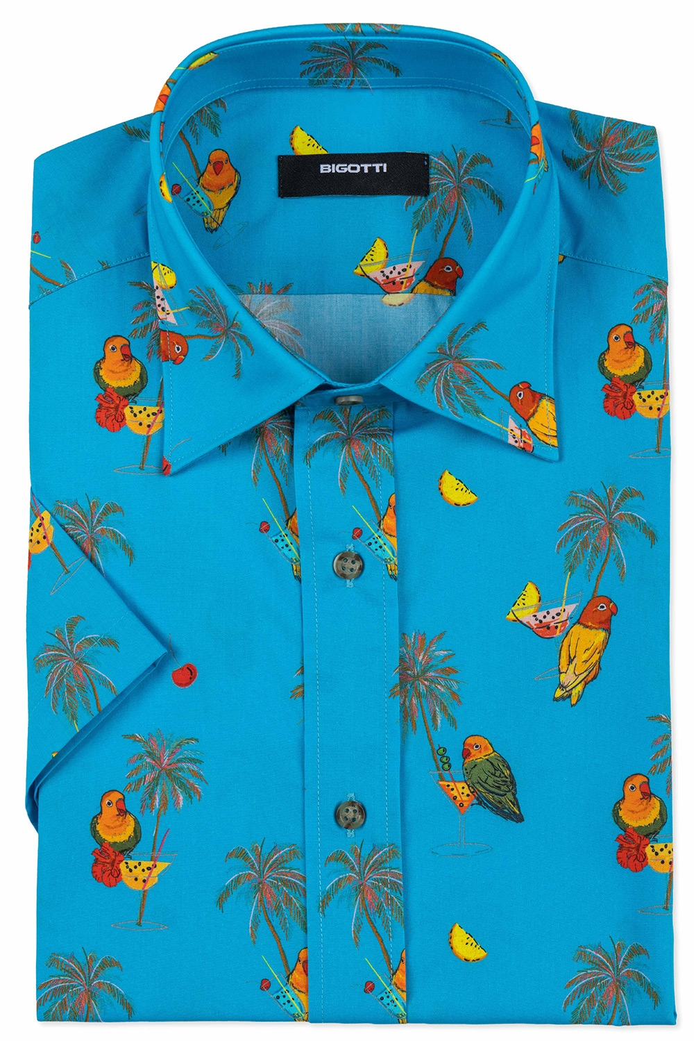 Camasa maneca scurta slim bleu print 0