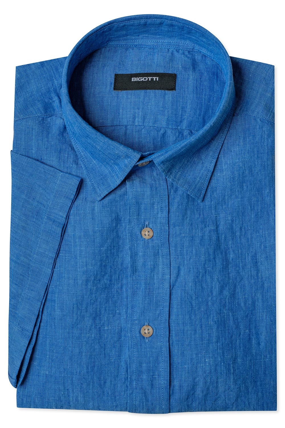 Camasa maneca scurta din in slim albastra uni 0