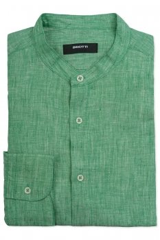 Camasa din in slim verde guler tunica