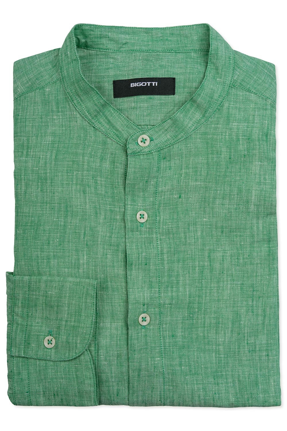 Camasa din in slim verde guler tunica 0