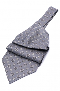 Ascot tie tip printed silk grey geometric