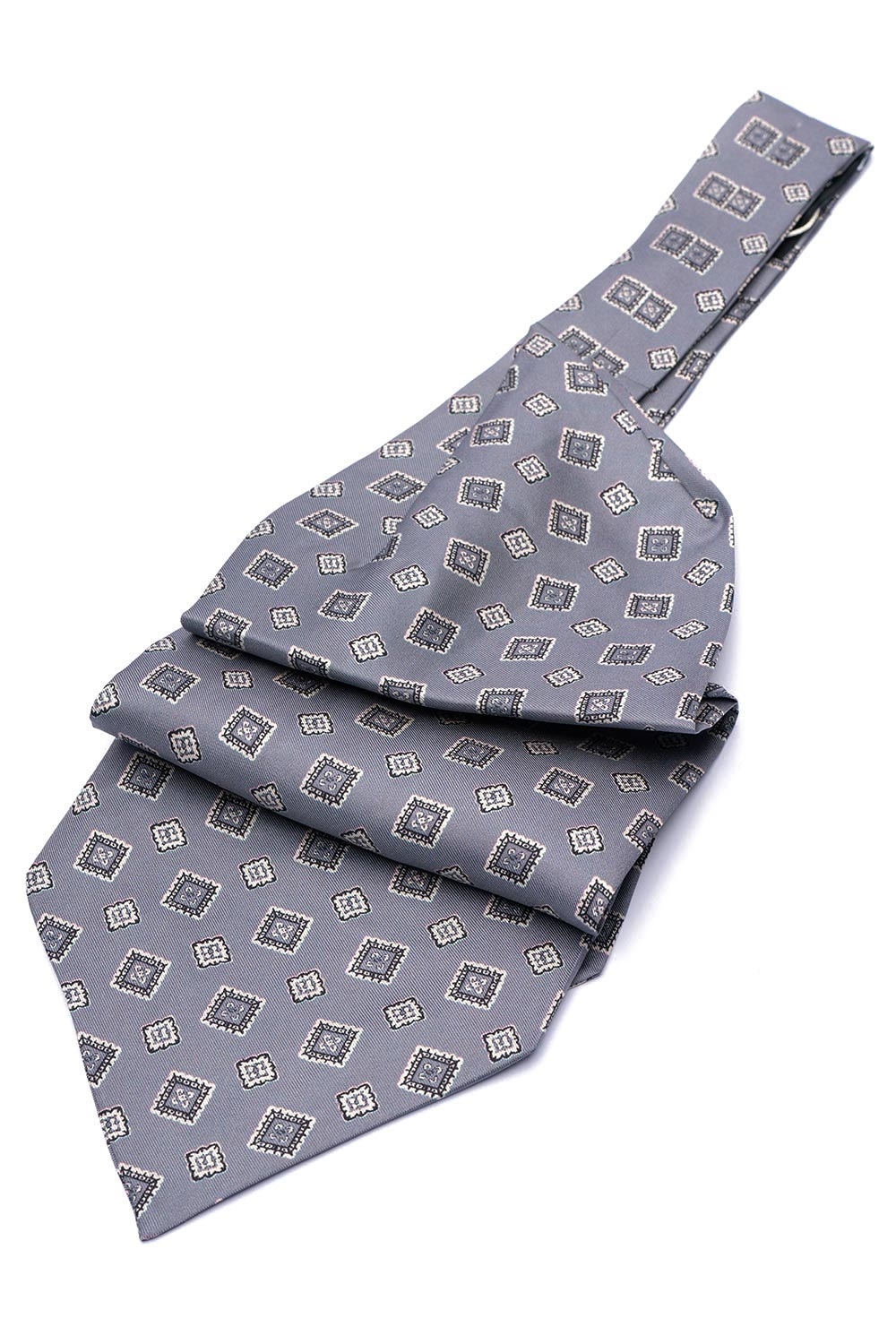 Ascot tie tip printed silk grey geometric 0