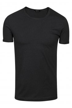 Tricou slim casual negru guler rotund