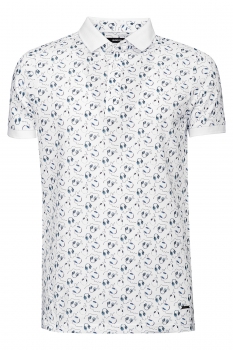 Tricou polo slim alb print geometric