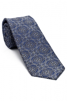 Cravata matase tesuta indigo print floral