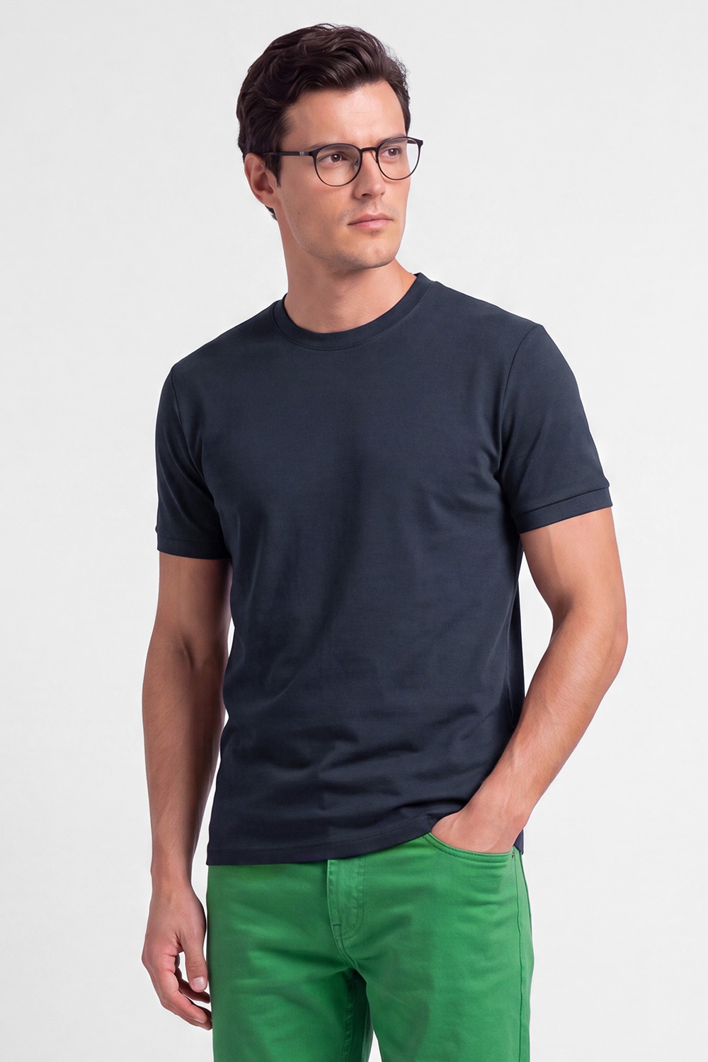 Tricou slim bleumarin guler rotund 0