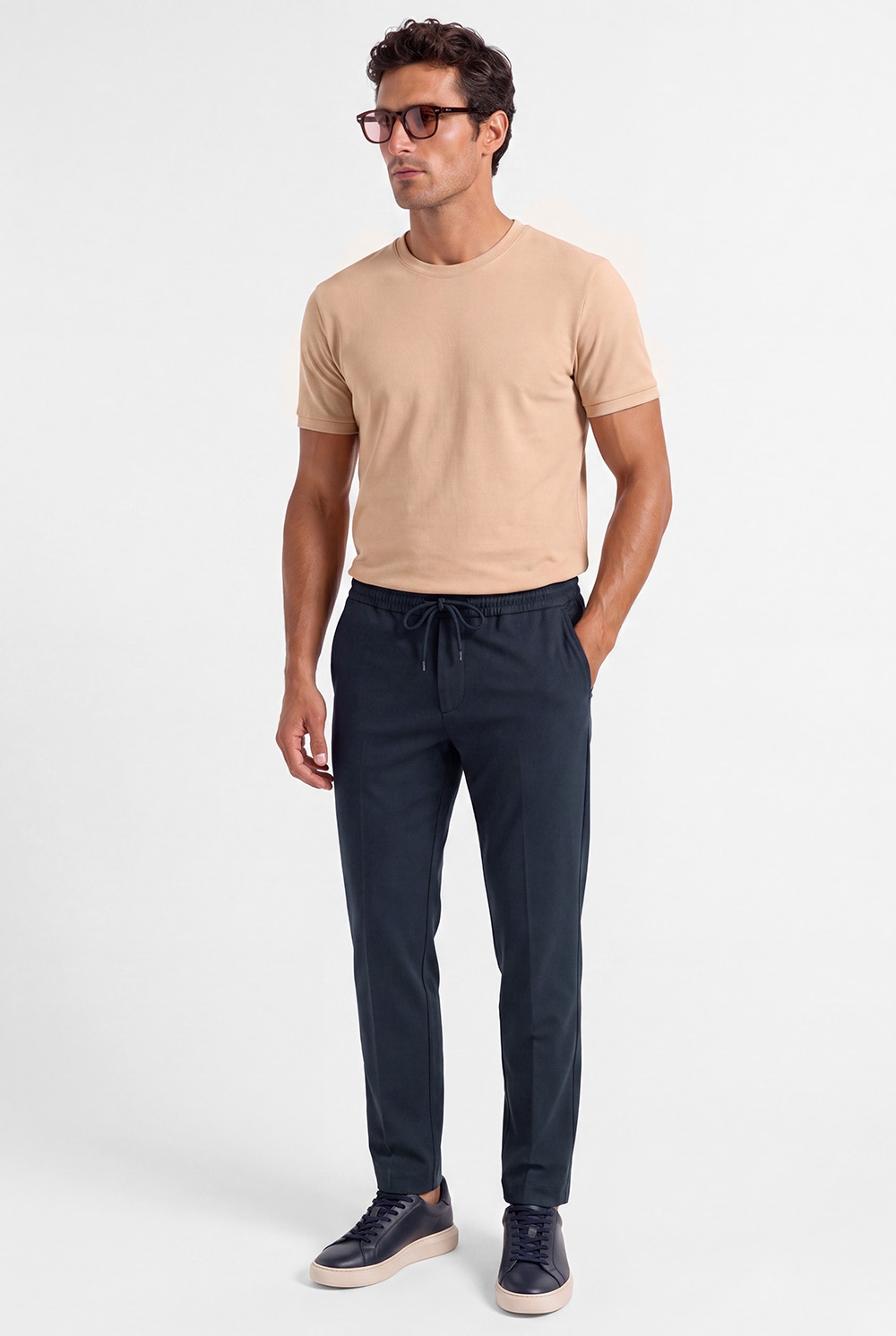 Tricou slim bej guler rotund 4