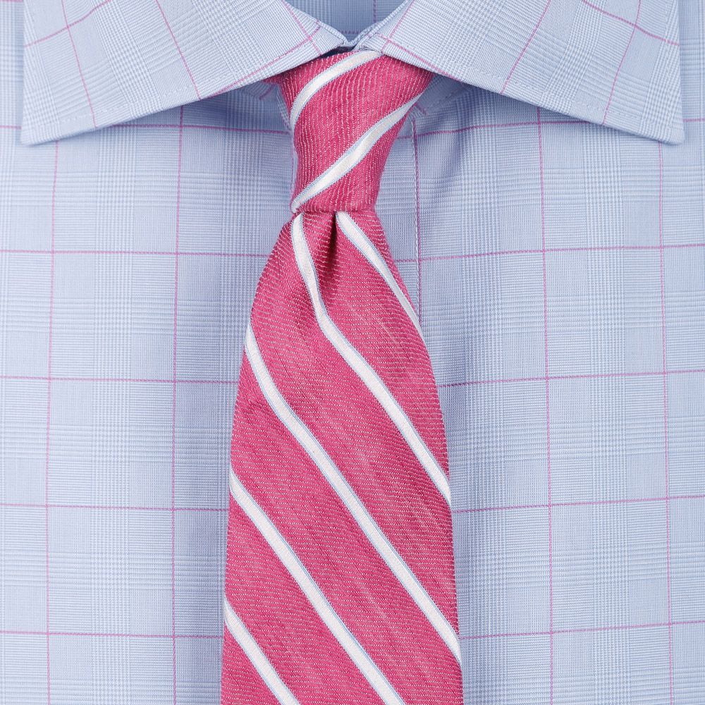 Cravata din in cu matase roz cu dungi 0