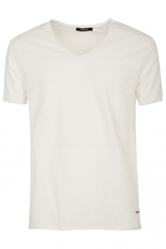 Tricou slim alb guler in v