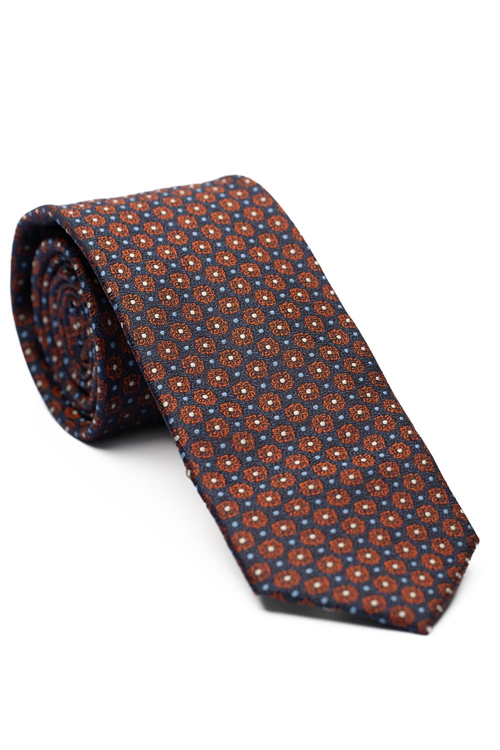 Cravata matase tesuta albastra print floral 0