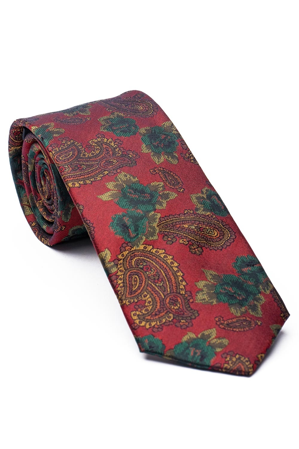 Cravata matase tesuta rosie print floral 0