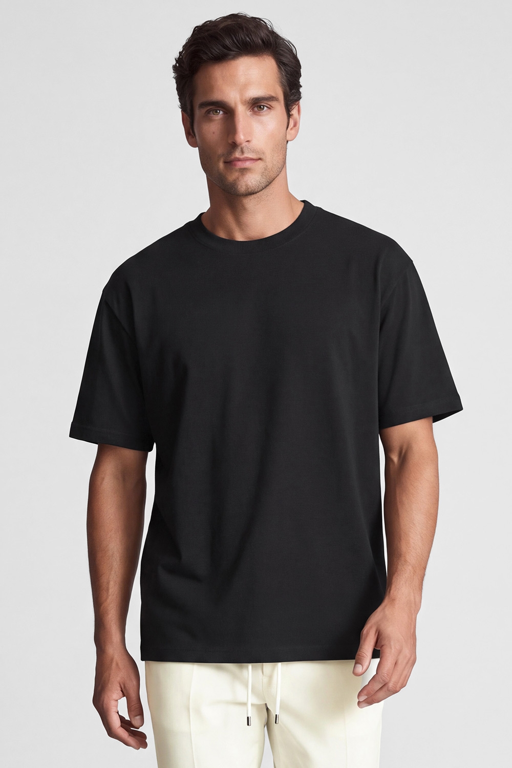 Tricou oversize negru uni guler rotund 0