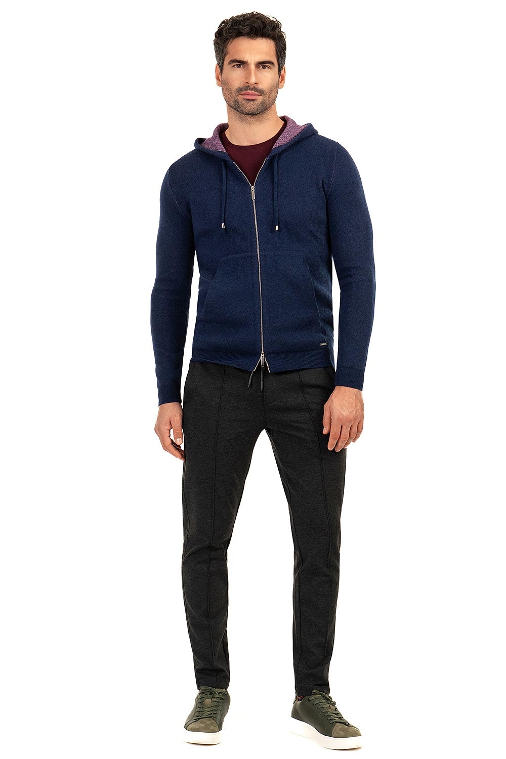Hanorac slim bleumarin cu gluga 3